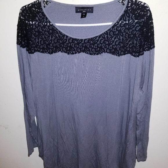 Attention plus Tops - Attention plus long sleeve gray & black xxl shirt